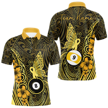 Maxcorners Black And Yellow Tribal Butterfly 8 Ball & 9 Ball Billiard Shirts For Men Custom Billiard Team Jersey LM0409