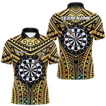 Maxcorners Gold Tribal Holographic Dartboard & Arrow Men Darts Polo Shirt Personalized Dart Team Jerseys LM1104