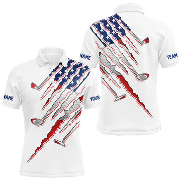 Maxcorners American Flag Golf Polo Shirt For Men Personalized White Golf Clubs Attire, Team Golf Outfit