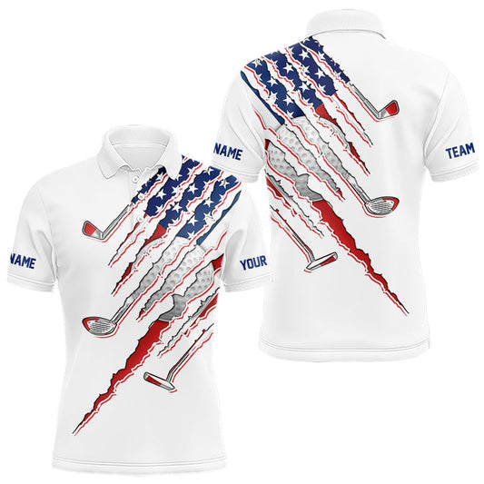 Maxcorners American Flag Golf Polo Shirt For Men Personalized White Golf Clubs Attire, Team Golf Outfit