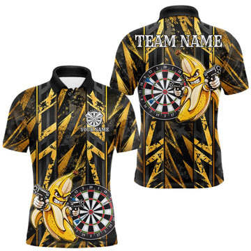 Maxcorners Gun Banana Funny Darts Polo Quarter-Zip Shirt For Men Custom Grunge Gold Darts Team Uniform Jersey LM1910