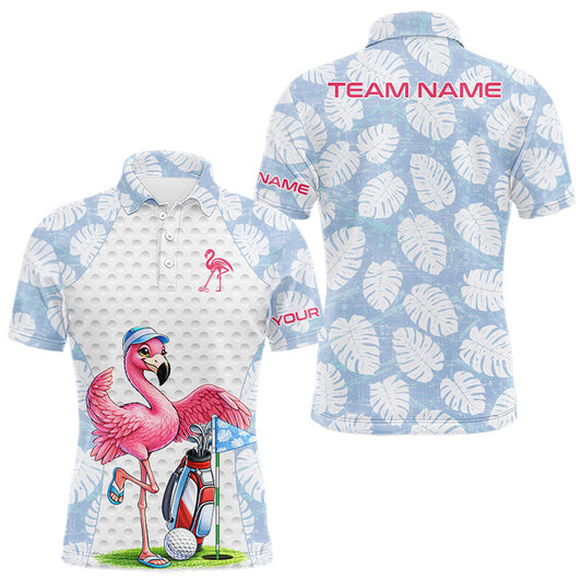 Maxcorners Custom Blue Tropical Monstera Funny Flamingo Matching Men Golf Polo Shirts Team Golf Clothes