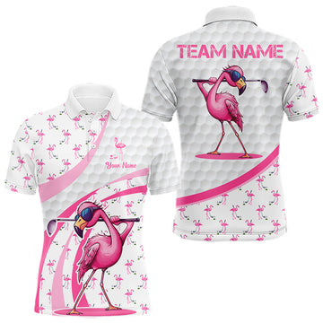Maxcorners Funny Flamingo Mens Golf Shirt Polo Personalized Pink Argyle Pattern Golf Team Outfits LM1904