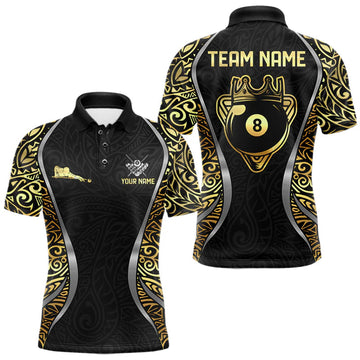 Maxcorners Personalized 8 Ball Pool Crown Men Billiard Shirts Gold And Silver Tribal Billiard Pool Jerseys LM1903