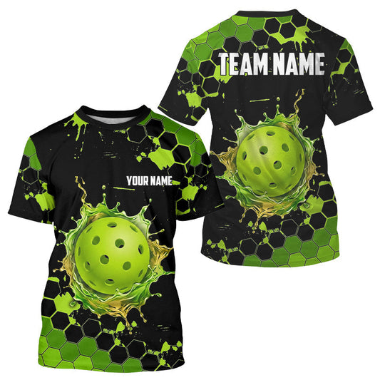 Maxcorners Custom Green Splatter Hexagon Pickleball Shirts For Men, Watering Pickleball Ball Team Outfit LM1904