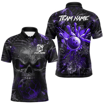Maxcorners Purple Splatter Skull Bowling Jerseys Bowling Shirts For Men Custom Bowling Team Shirts For Bowlers LM0409