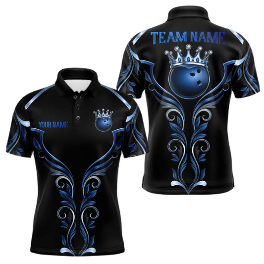 Maxcorners Black & Blue Tribal Bowling Crown Ball Jersey For Men Custom Team Shirts Bowling League