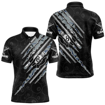 Maxcorners Custom Blue Scratch Pattern Billiard 8 Ball Pool Shirt For Men Billiard Team Polo Quarter-Zip Jersey