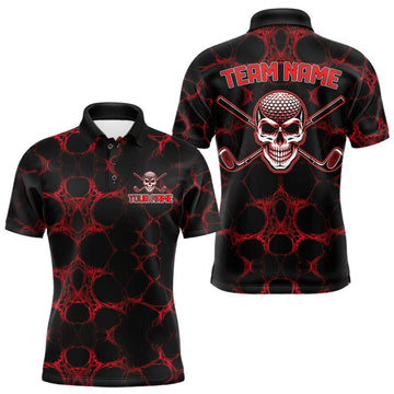 Maxcorners Red And Black Skull Golf Shirt Custom Men's Team Golf Polo Shirt Golf Ball Skull Apparel