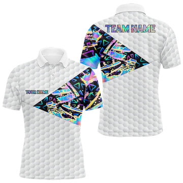 Maxcorners White And Blue American Flag Golf Polos Shirts For Men Custom Patriotic Mens Golf Attire