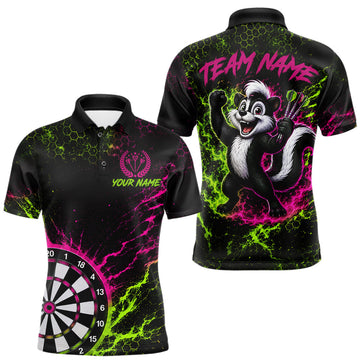 Maxcorners Neon Lime Green & Pink Splatter Dartboard Custom Funny Skunk Dart Shirts For Men Dart Team Jersey
