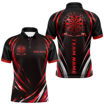 Maxcorners Black And Red Thunder Darts Custom Dart Polo Quarter-Zip Shirts For Men Hexagon Dart Team Jersey