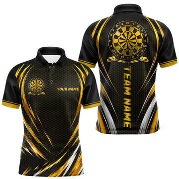 Maxcorners Black And Gold Thunder Darts Custom Dart Polo Quarter-Zip Shirts For Men Hexagon Dart Team Jersey LM0410