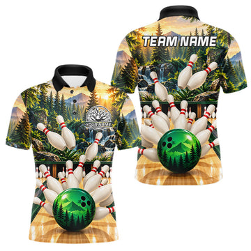 Maxcorners Forest Green Bowling Polo Quarter Zip Shirts For Men Custom Youth Bowling Team Jerseys
