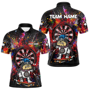 Maxcorners Multi-Color Splatter Funny Bulldog Custom Men Darts Polo League Shirts Dart Team Jerseys