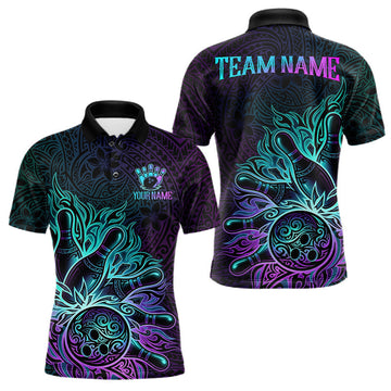 Maxcorners Blue & Purple Tribal Pattern Bowling Ball Jersey For Men Custom Tribal Team Shirts Bowling League