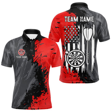 Maxcorners Custom Splatter Red And Grey Dart Shirt For Men American Flag Patriot Dart Tournament Team Jersey LM2607