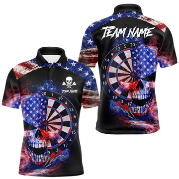 Maxcorners Smoke US Flag Skull Dartboard Men Darts Polo Shirt Custom Retro Patriotic Darts Jerseys LM2201