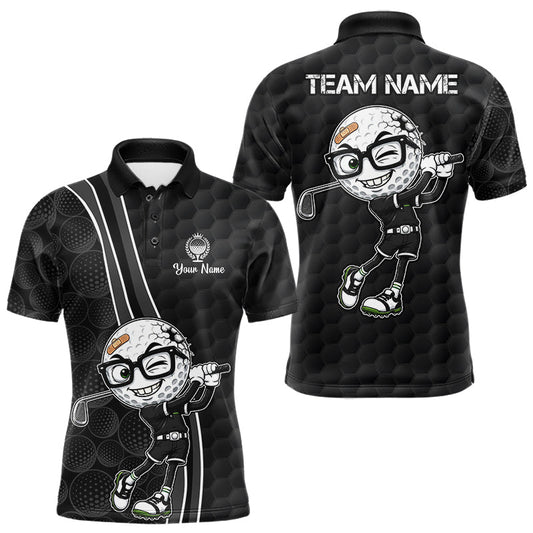 Maxcorners Funny Golfer Polos Team Outfits Black Golf Ball Pattern Jerseys For Men, Best Mens Golf Shirts LM2405