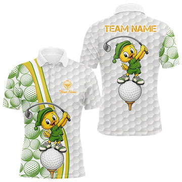 Maxcorners Funny Duck Golfer Polos Team Outfits Yellow And Green Golf Jerseys For Men, Best Mens Golf Shirts LM2405