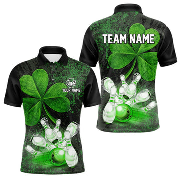Maxcorners Personalized Shamrock Grunge Bowling Shirts For Men, Custom St Patrick Day Bowling Team Shirts LM0409