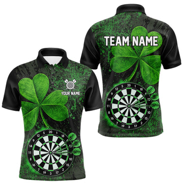 Maxcorners Personalized Shamrock Grunge Darts Shirts For Men, Custom St Patrick Day Darts Team Shirts