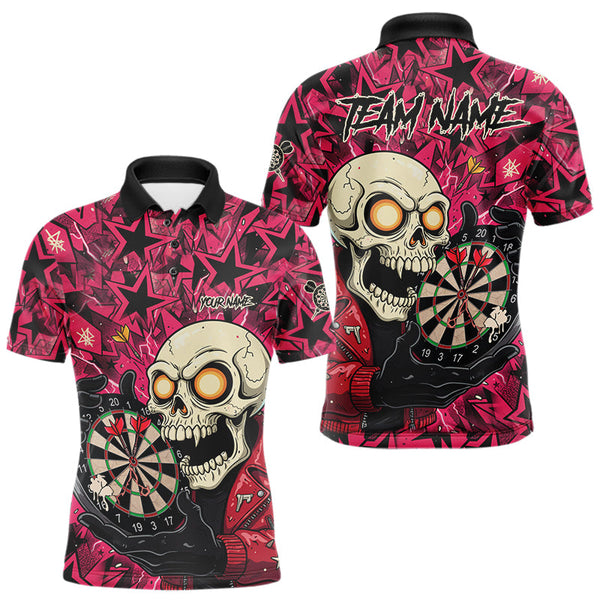 Maxcorners Pink Star Funny Skeleton Dartboard Custom Mens Polo Dart Shirt Funny Dart Jerseys MT2510