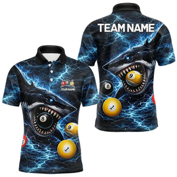 Maxcorners Thunder Blue Funny Shark Play Pool 8 Ball Men's Billiard Shirt Custom Billiard Team League Attire LM2201