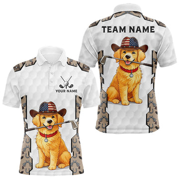 Maxcorners Personalized Cowboy Pattern White Golf Ball Mens Golden Golf Polo Shirts Custom Name Golf Gifts LM2704