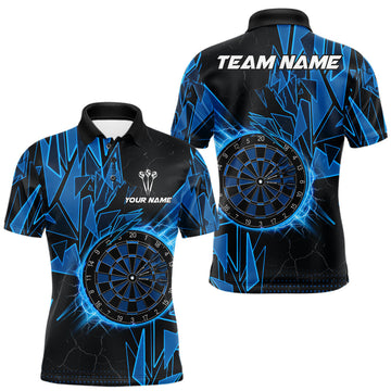 Maxcorners Blue Broken Glass Dartboard Lightning Dart Shirt Custom Dart Jersey For Men, Gifts For Dart Players LM2405
