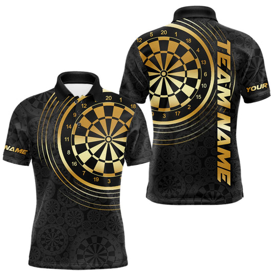 Maxcorners Black & Gold Gradient Dartboard Mens Dart Polo Quarter Zip Shirts Custom Team Name Dart Jerseys LM2806