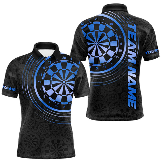 Maxcorners Black & Blue Gradient Dartboard Mens Dart Polo Quarter Zip Shirts Custom Team Name Dart Jerseys LM2806