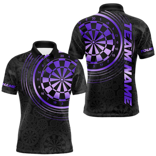 Maxcorners Black & Purple Gradient Dartboard Mens Dart Polo Quarter Zip Shirts Custom Team Name Dart Jerseys LM2806