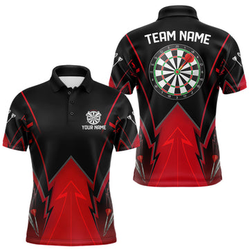 Maxcorners Personalized Red Dartboard & Arrow Darts Polo & 1/4-Zip Shirt For Men Dart Team Jerseys LM2603