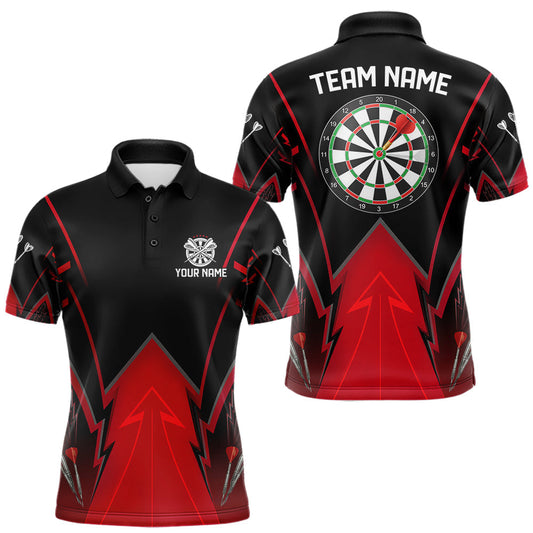 Maxcorners Personalized Red Dartboard & Arrow Darts Polo & 1/4-Zip Shirt For Men Dart Team Jerseys LM2603