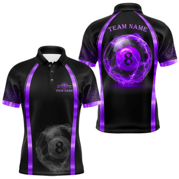 Maxcorners Black & Purple Thunder Lightning 8 Ball Pool Billiard Jerseys For Men