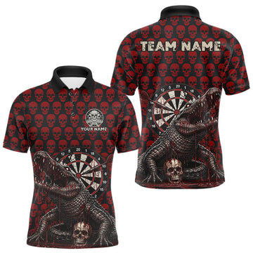 Maxcorners Funny Shark Blue Grunge Dartboard Custom Men's Polo Darts Shirt Skull Darts Jersey LM3010