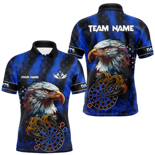 Maxcorners American Flag Eagle Men Darts Polo & 1/4-Zip Shirt Custom Patriotic Outfit Dart Team Jersey | BlueMaxcorners American Flag Eagle Men Darts Polo & 1/4-Zip Shirt Custom Patriotic Outfit Dart Team Jersey | Blue LM0510