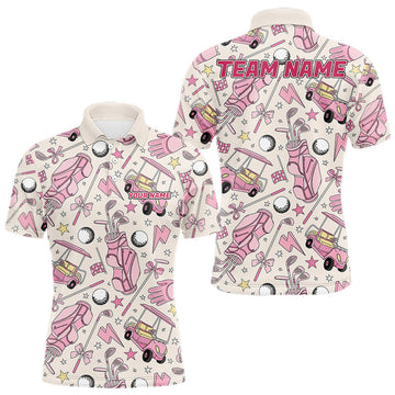 Maxcorners Personalized Best Mens Golf Shirts Custom Pink Golf Ball & Clubs Polo For Men, Golf Team Outfits