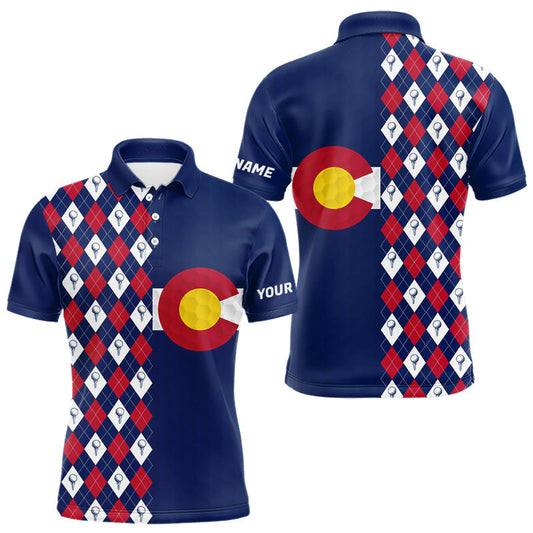 Maxcorners Mens Golf Polo Shirts Colorado Flag Patriotic Custom Golf Ball Argyle Pattern Mens Golf Polos