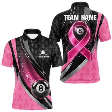 Maxcorners Pink Ribbon Billiard Lightning 8 Ball Pool Shirt For Men Custom Breast Cancer Team Billiard Jersey LM0409