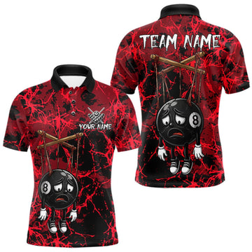 Maxcorners Custom 8 Ball Billiard Shirt, Halloween Billiards Team Jersey Red Grunge Pool Polo & Quarter-Zip LM0409