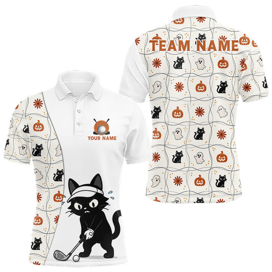 Maxcorners Custom Funny Cat Golfer Halloween Golf Polo Shirt for Men