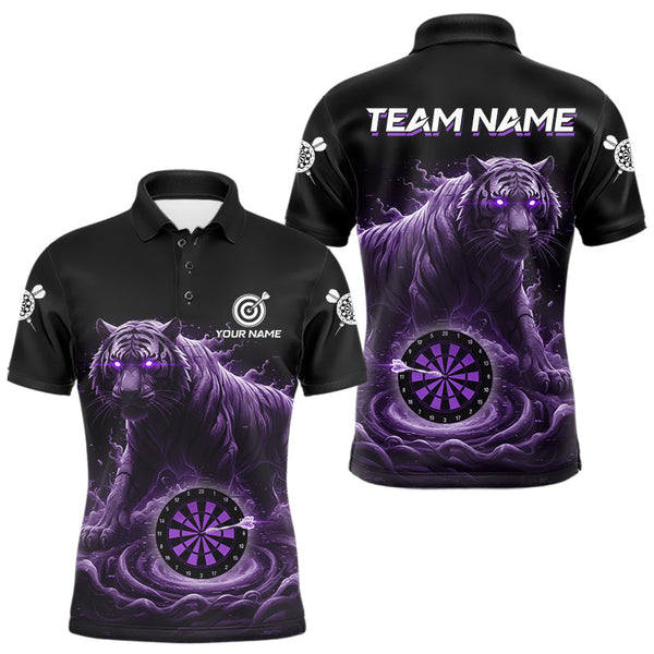 Maxcorners Custom Purple Smokes Funny Tiger Dartboard Men Darts Polo Shirt, Outfits Dart Jerseys MT0111