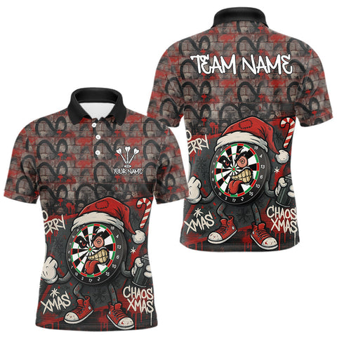 Maxcorners Custom Funny Dartboard Red Graffiti Christmas Darts Polo Shirt For Men, Xmas Dart Jerseys TU0411