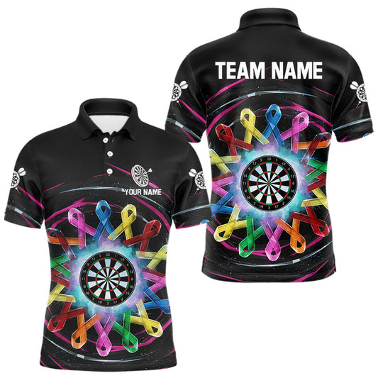 Maxcorners Multicolor Ribbon Circle Dartboard Custom Breast Cancer Awareness Darts Men Polo Shirt LM2603