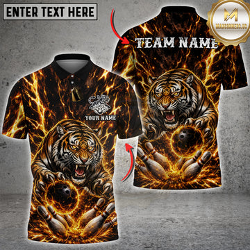 Maxcorners Custom Orange Fire Flaming Tiger Bowling Shirts For Men Tiger Bowling Tournament Shirt LM0208