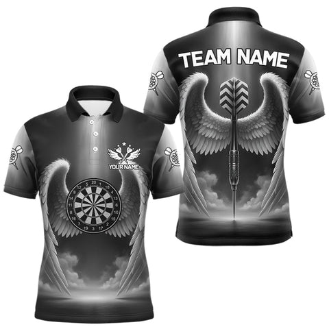 Maxcorners Grey Silver Wings Dartboard & Arrow Custom Men Darts Polo Shirt Outfits Dart Jerseys MT0811