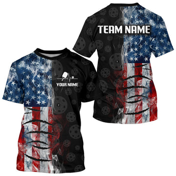 Maxcorners Smoke American Flag Pickleball Mens Shirt Custom Best Pickleball Ball Patriotic Team Clothing LM0106