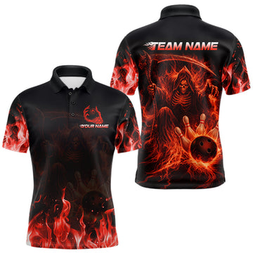 Maxcorners Personalized Red Flaming Grim Reaper Bowling Team Shirts For Women Bowling Polo & 1/4-Zip Jersey
